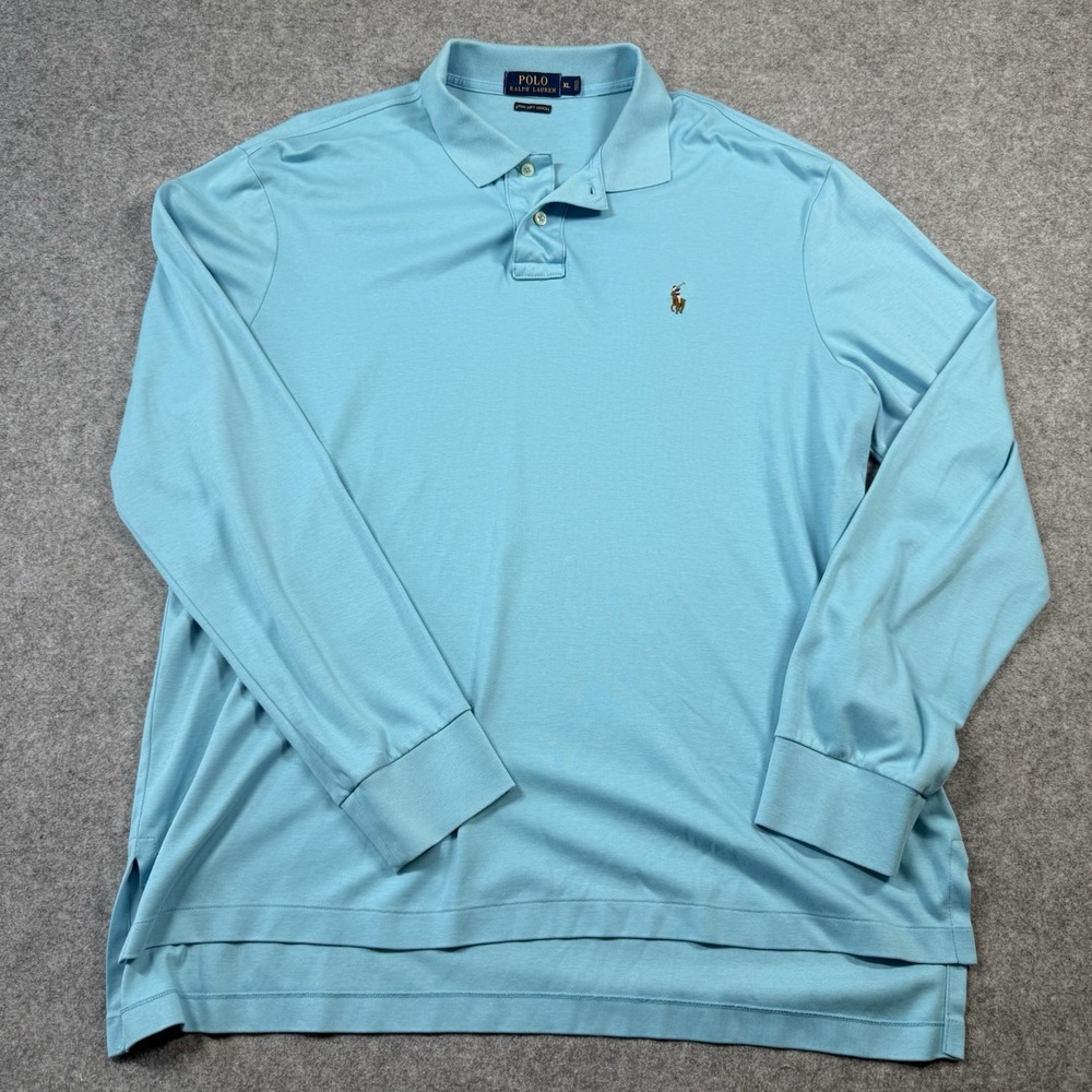 Polo Ralph Lauren Mens XL Pima Soft Touch Long Sleeve Polo Shirt Aqua Blue Pony